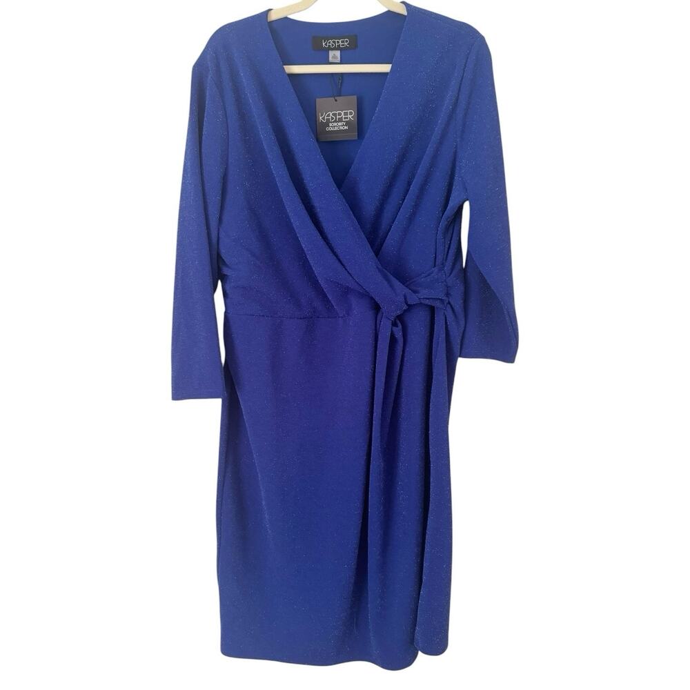 NWT Kasper Sorority Royal Blue Sparkley Faux Wrap Dress Size XL